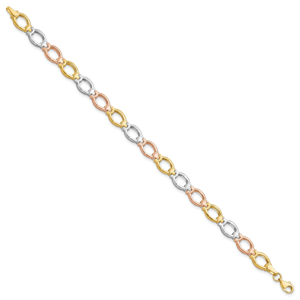 14k Tri Color Gold Polished Satin Link Bracelet