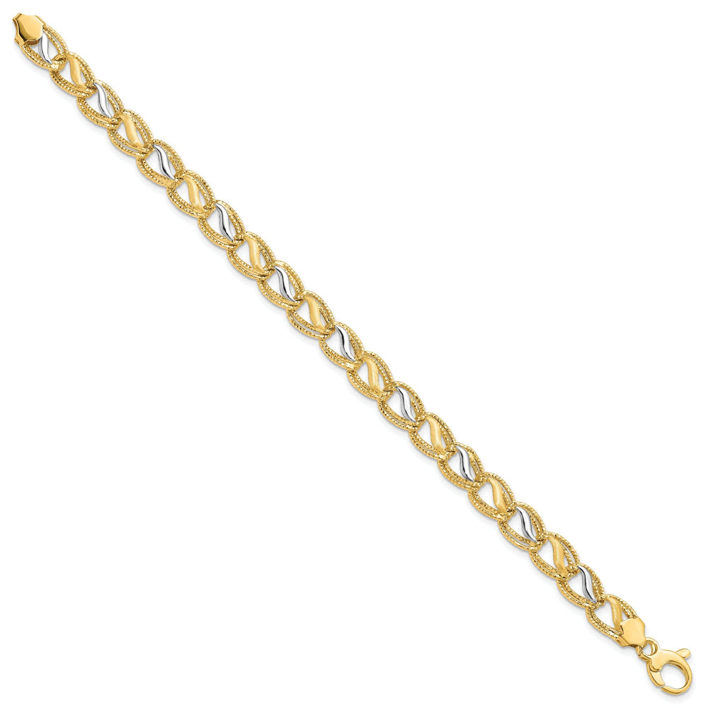 14k Two Tone Gold Brushed Textured Bracelet