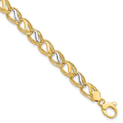 14k Two Tone Gold Brushed Textured Bracelet