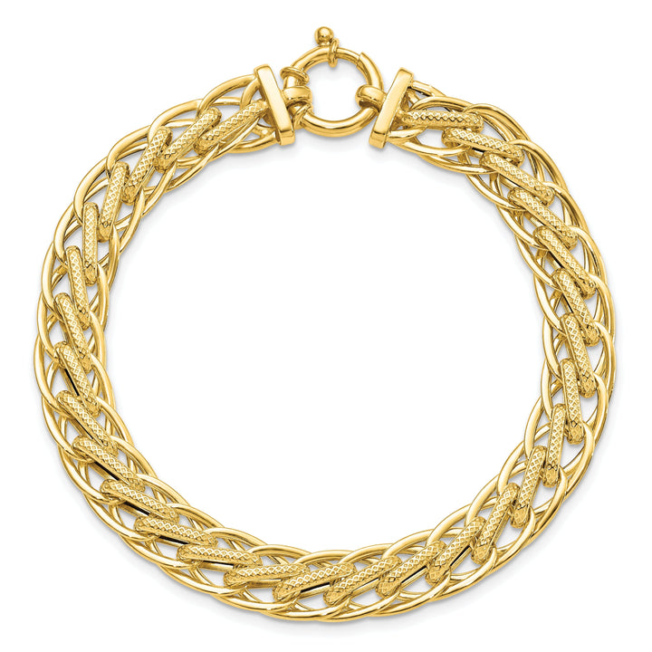 14k Yellow Gold Textured Fancy Link Bracelet