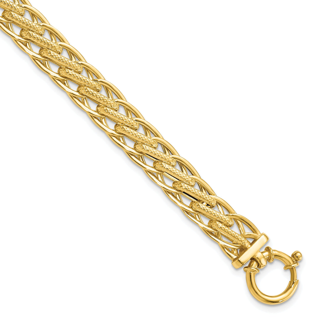 14k Yellow Gold Textured Fancy Link Bracelet
