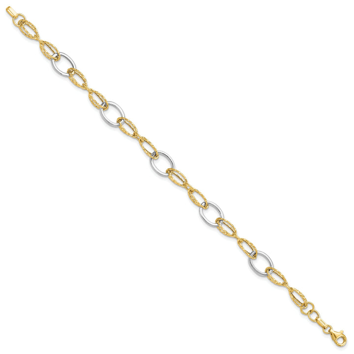 14k Two Tone Gold Polished Fancy Link Bracelet