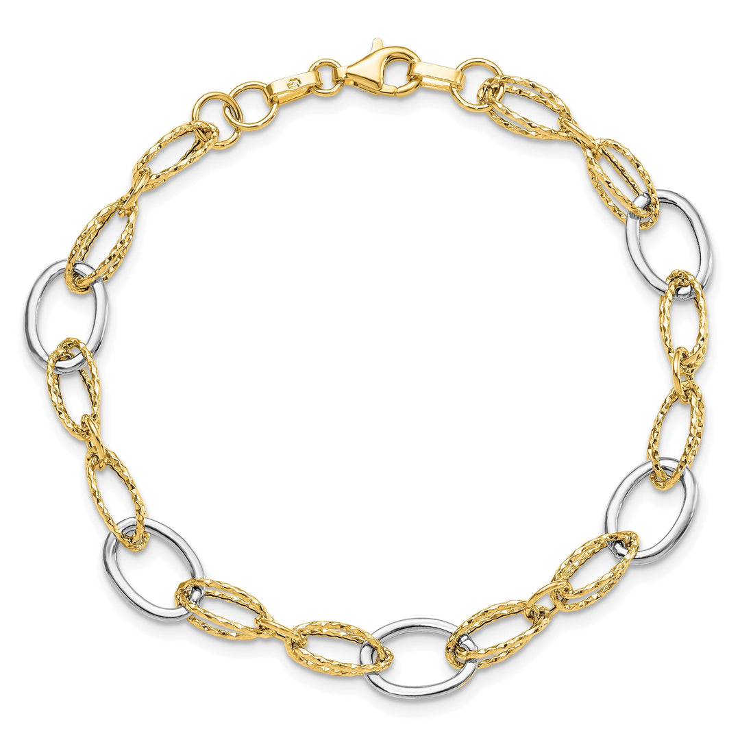 14k Two Tone Gold Polished Fancy Link Bracelet