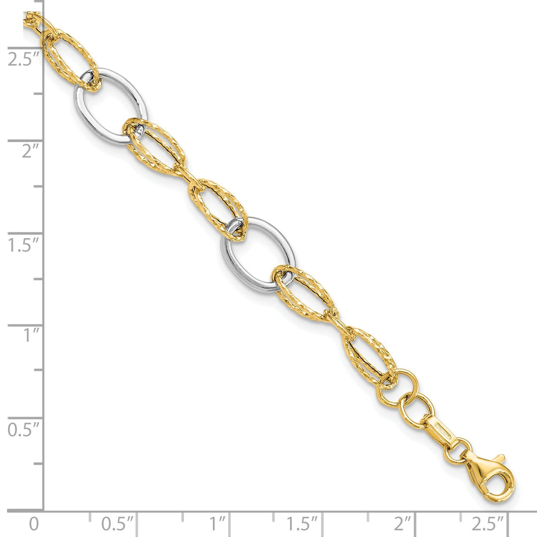 14k Two Tone Gold Polished Fancy Link Bracelet