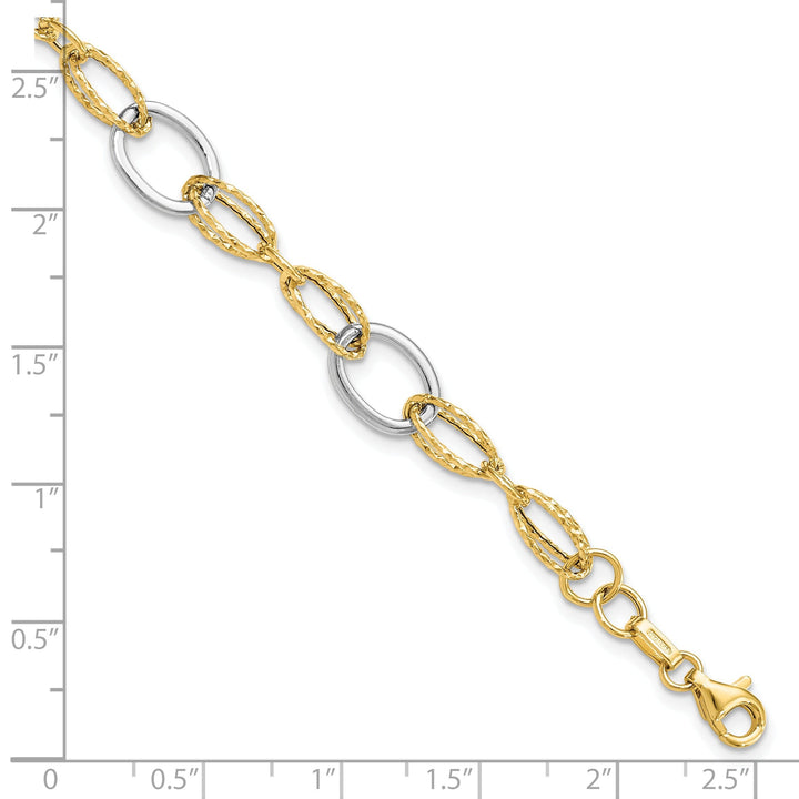 14k Two Tone Gold Polished Fancy Link Bracelet