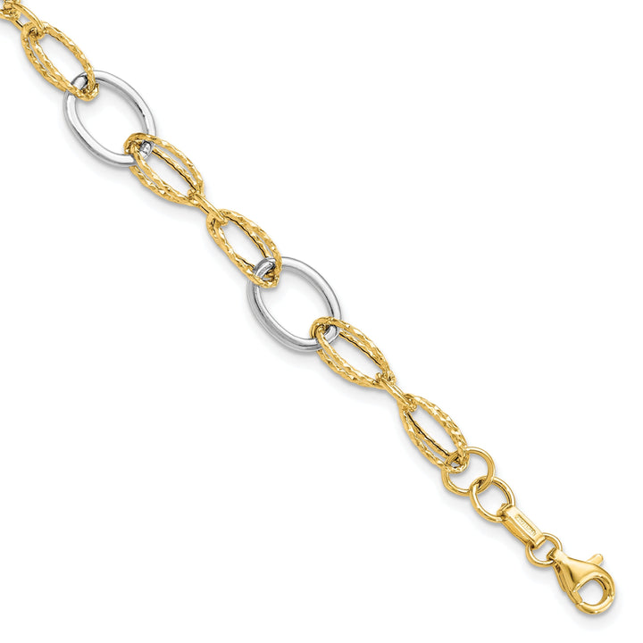 14k Two Tone Gold Polished Fancy Link Bracelet