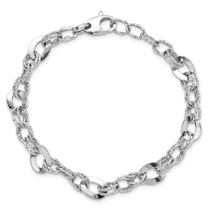 14k White Gold Polished Diamond Cut Bracelet
