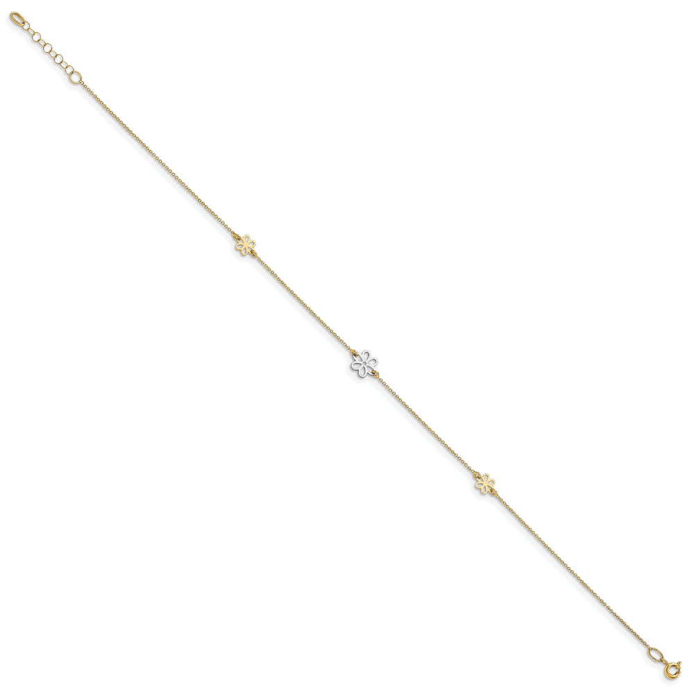 Leslie 14k Two Tone Gold Polished Flower Anklet