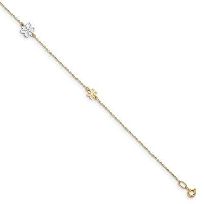 Leslie 14k Two Tone Gold Polished Flower Anklet at $ 194.14 only from Jewelryshopping.com
