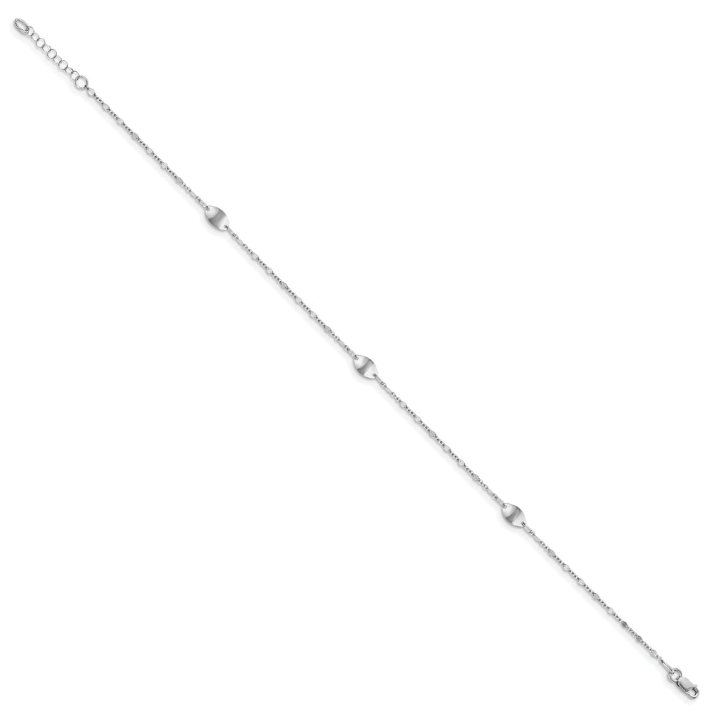 14k White Gold Polished Finish Anklet with 1in ext. Anklet