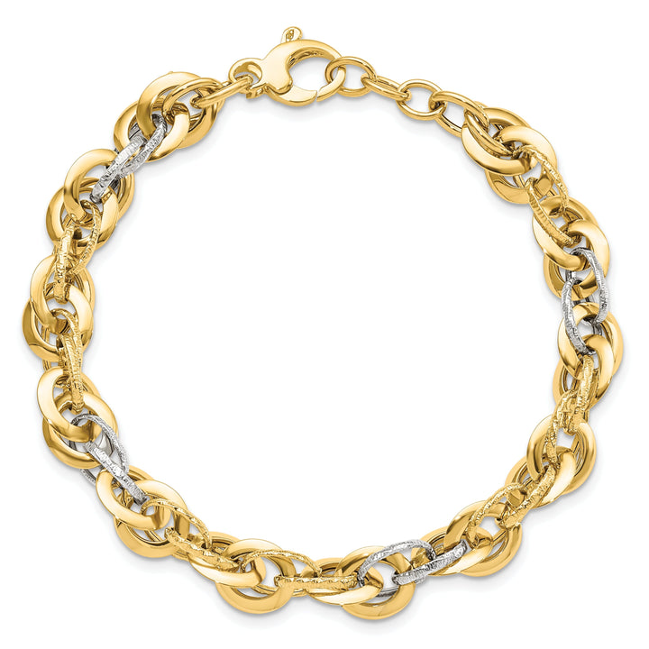14k Two Tone Gold Polish DC Fancy Link Bracelet