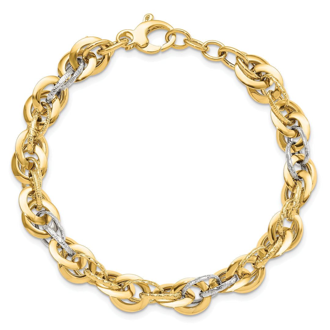 14k Two Tone Gold Polish DC Fancy Link Bracelet