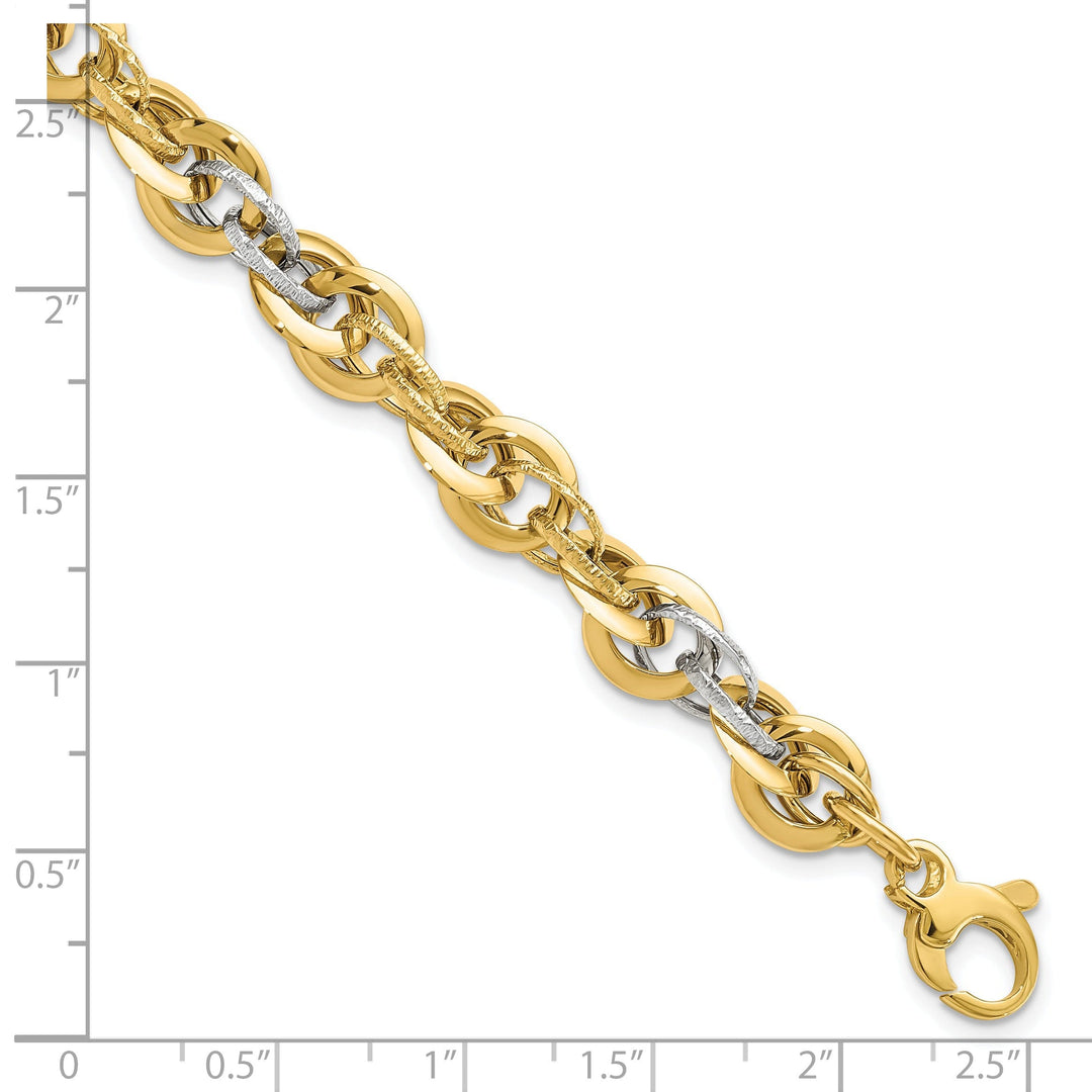 14k Two Tone Gold Polish DC Fancy Link Bracelet