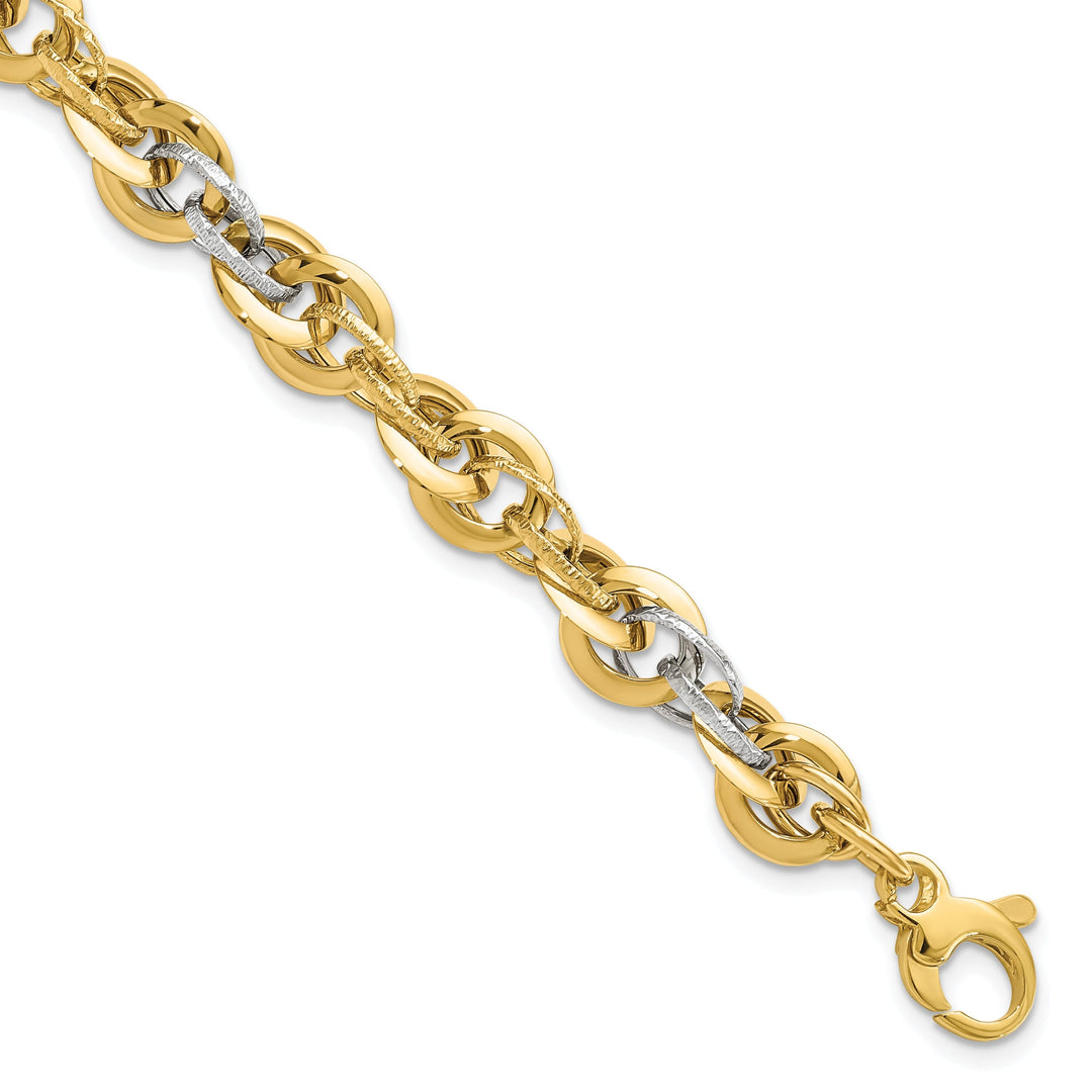 14k Two Tone Gold Polish DC Fancy Link Bracelet