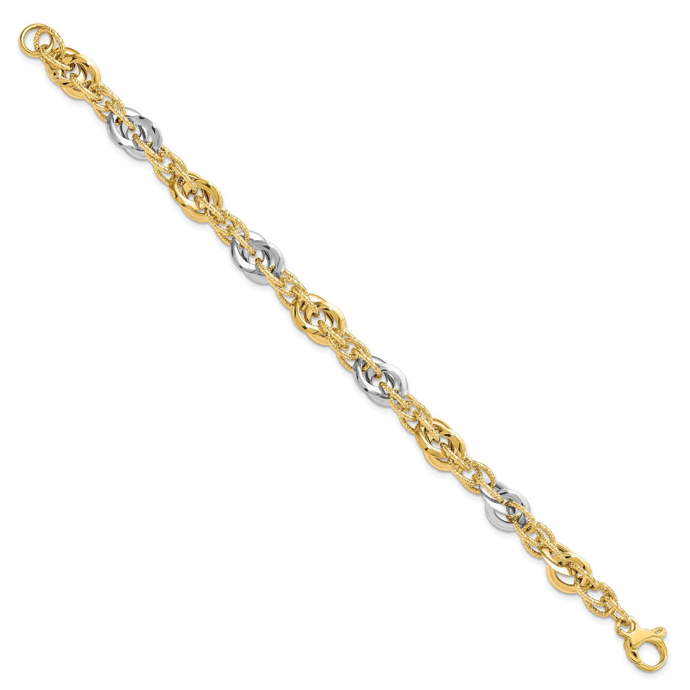 14k Two Tone Gold Polish DC Fancy Link Bracelet