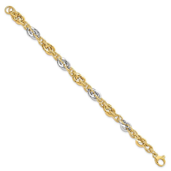 14k Two Tone Gold Polish DC Fancy Link Bracelet