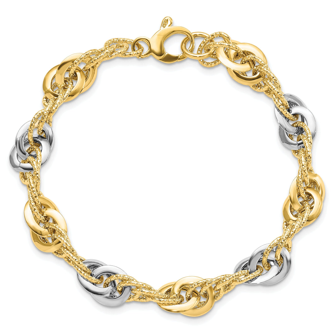 14k Two Tone Gold Polish DC Fancy Link Bracelet