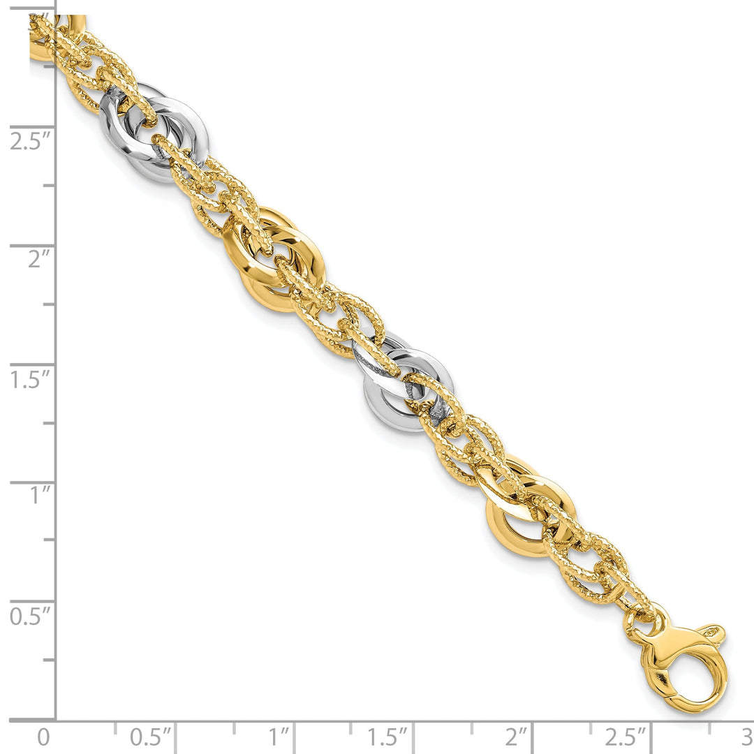 14k Two Tone Gold Polish DC Fancy Link Bracelet