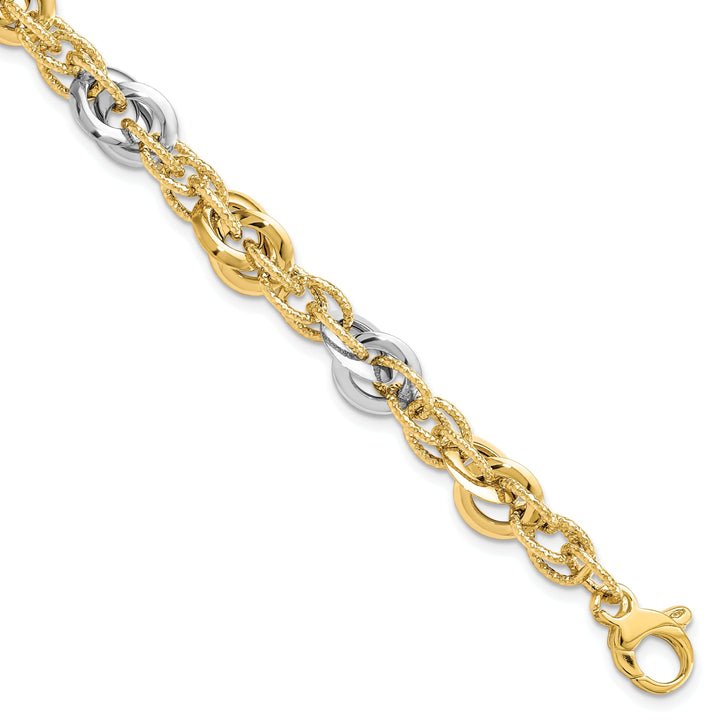 14k Two Tone Gold Polish DC Fancy Link Bracelet