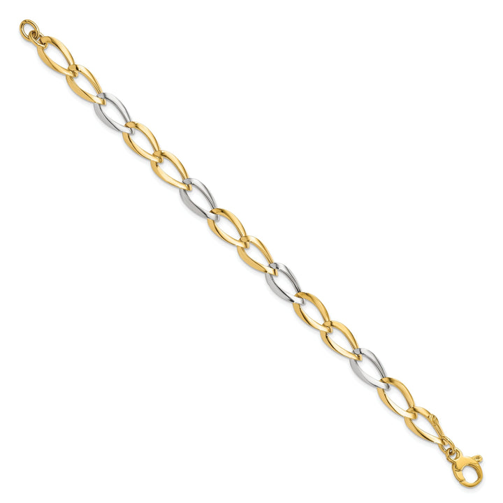 14k Two Tone Gold Polished Fancy Link Bracelet