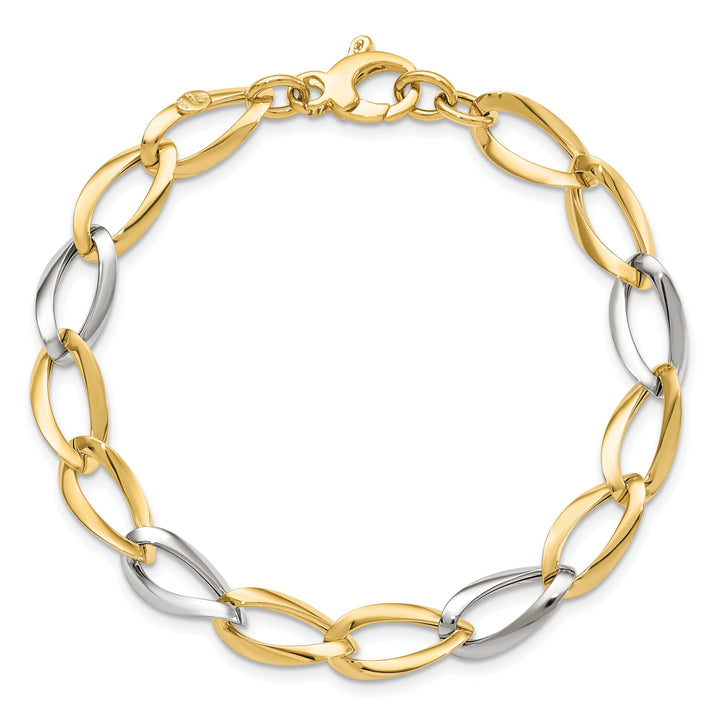 14k Two Tone Gold Polished Fancy Link Bracelet