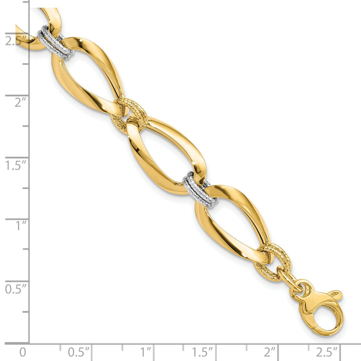 14k Two Tone Gold Polish DC Fancy Link Bracelet