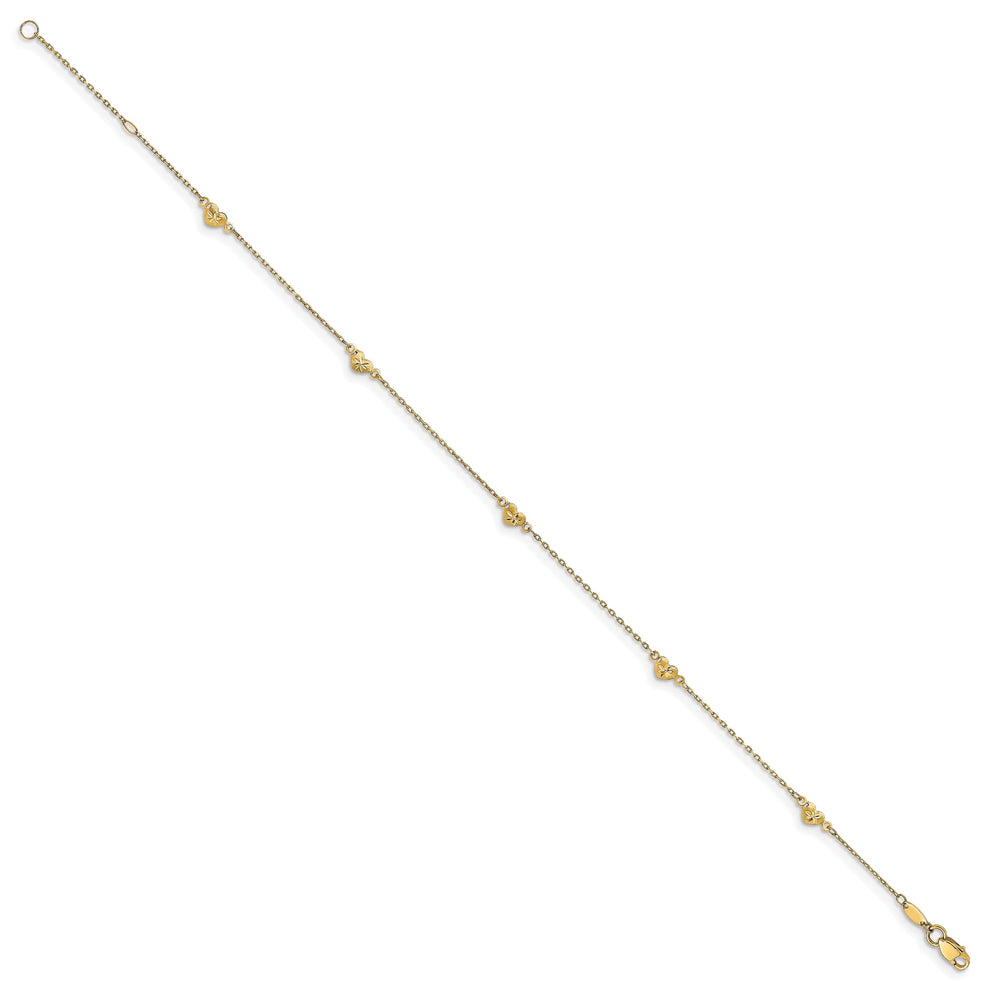 14k Yellow Gold Polished and D.C Heart Anklet