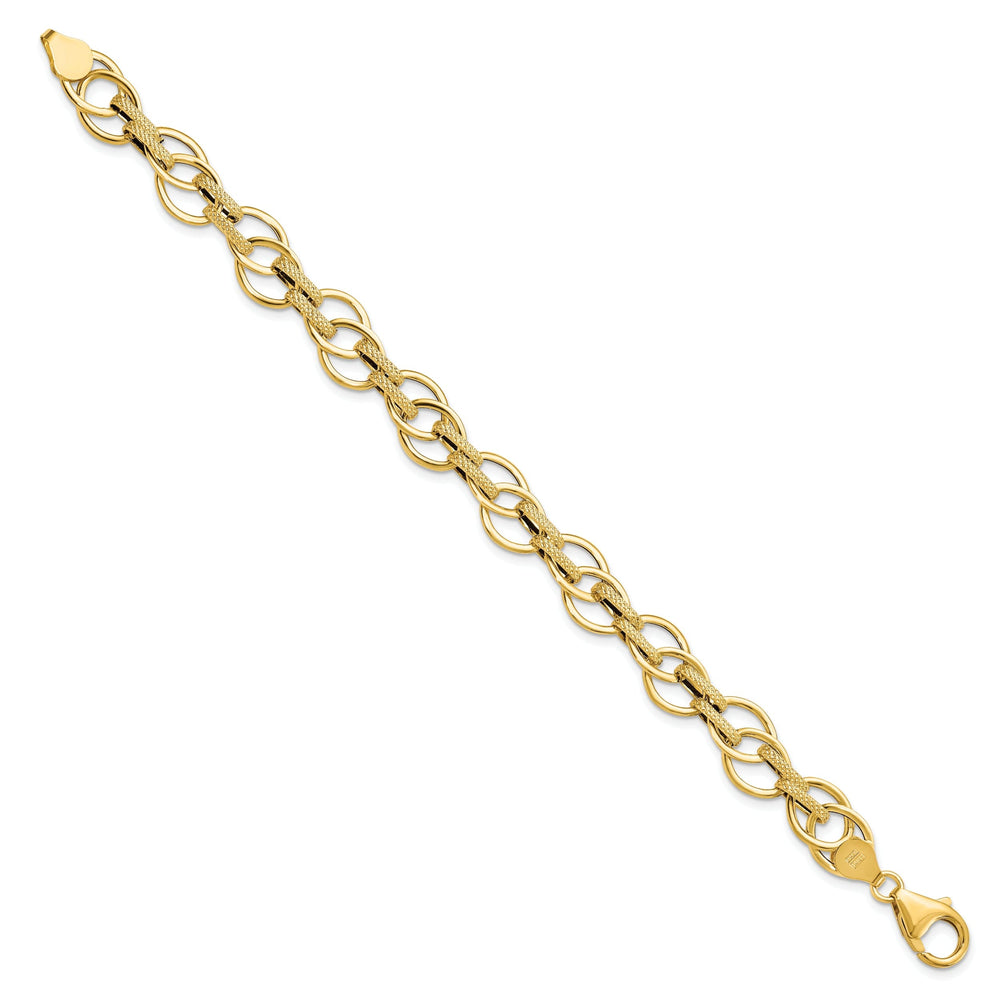 14k Yellow Gold Textured Fancy Link Bracelet