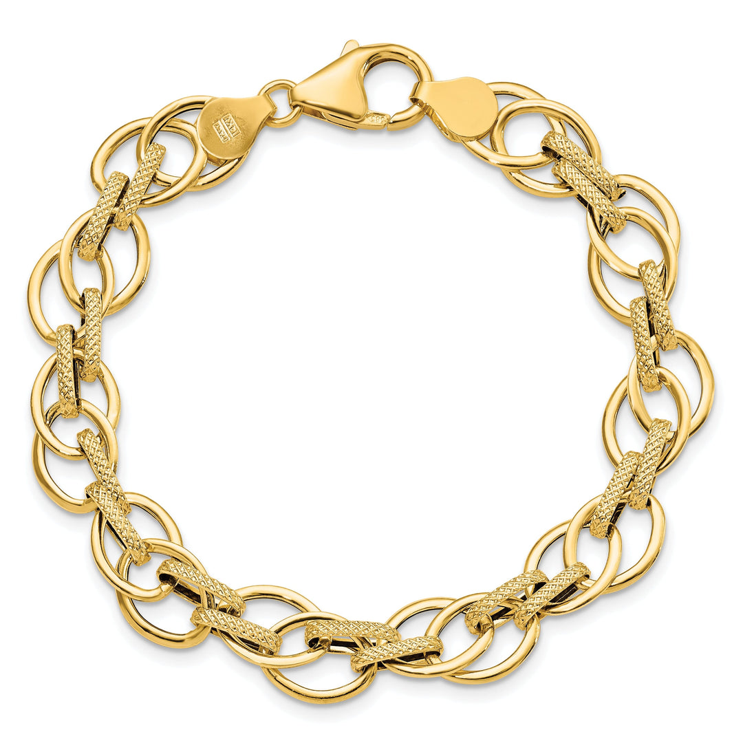 14k Yellow Gold Textured Fancy Link Bracelet