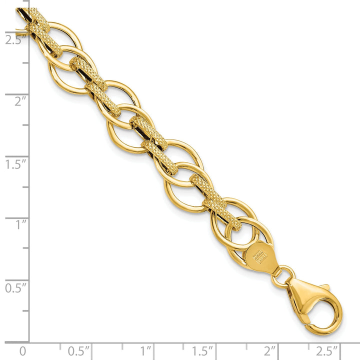 14k Yellow Gold Textured Fancy Link Bracelet