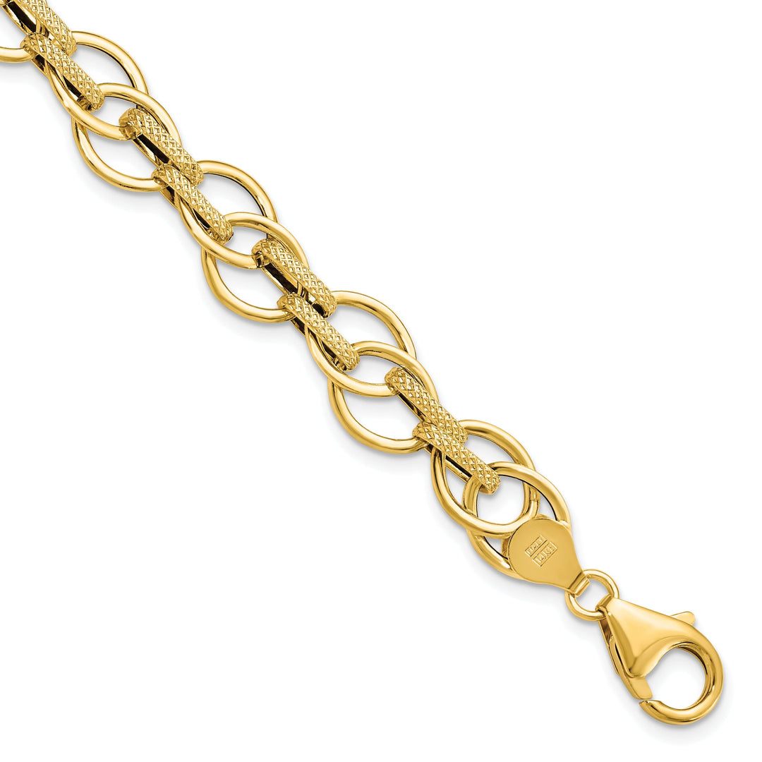 14k Yellow Gold Textured Fancy Link Bracelet