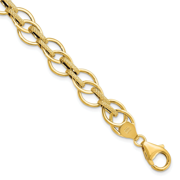 14k Yellow Gold Textured Fancy Link Bracelet