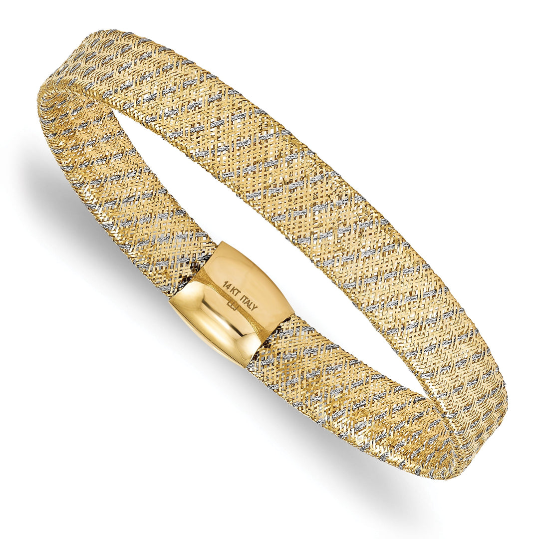 14k Two Tone Gold Fancy Stretch Bangle Bracelet
