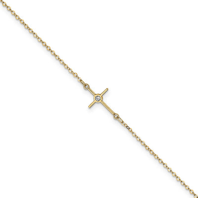 Leslie' 14k Yellow Gold Polished CZ Cross Anklet at $ 208.88 only from Jewelryshopping.com