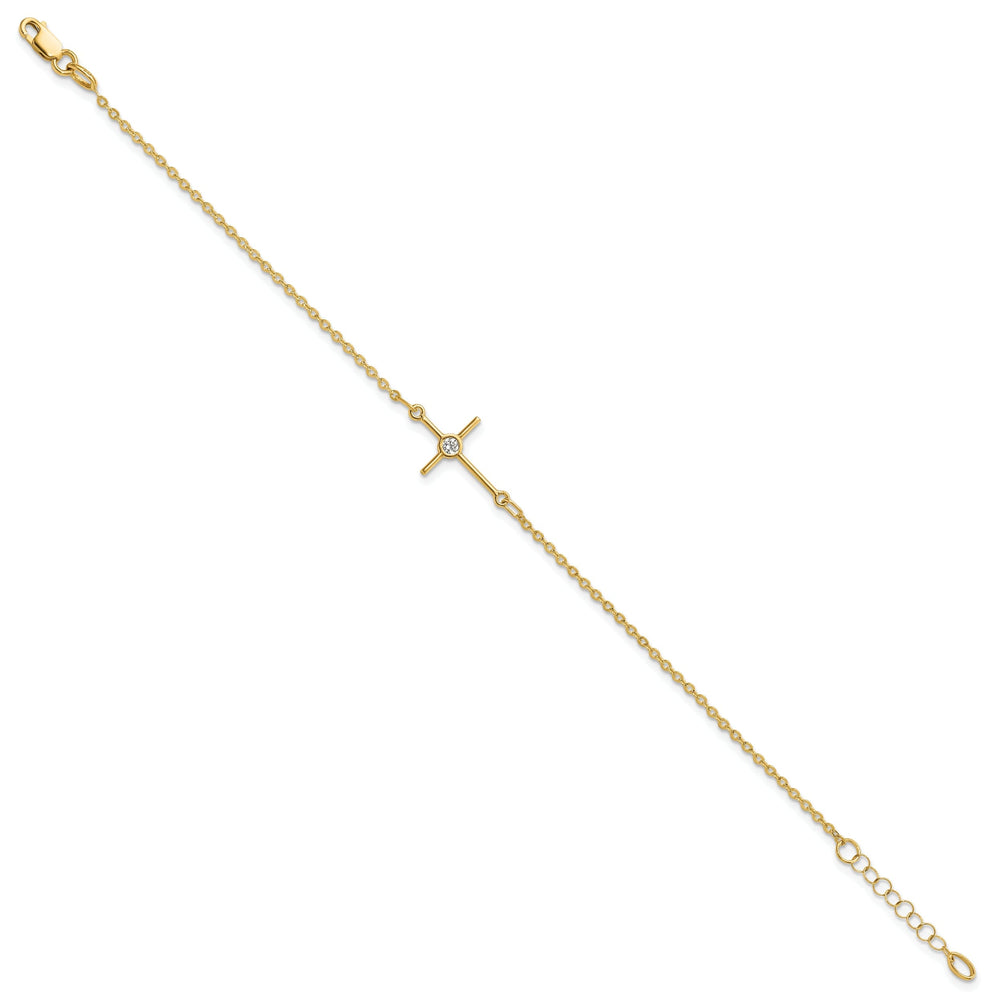 14k Yellow Gold C.Z Cross Bracelet