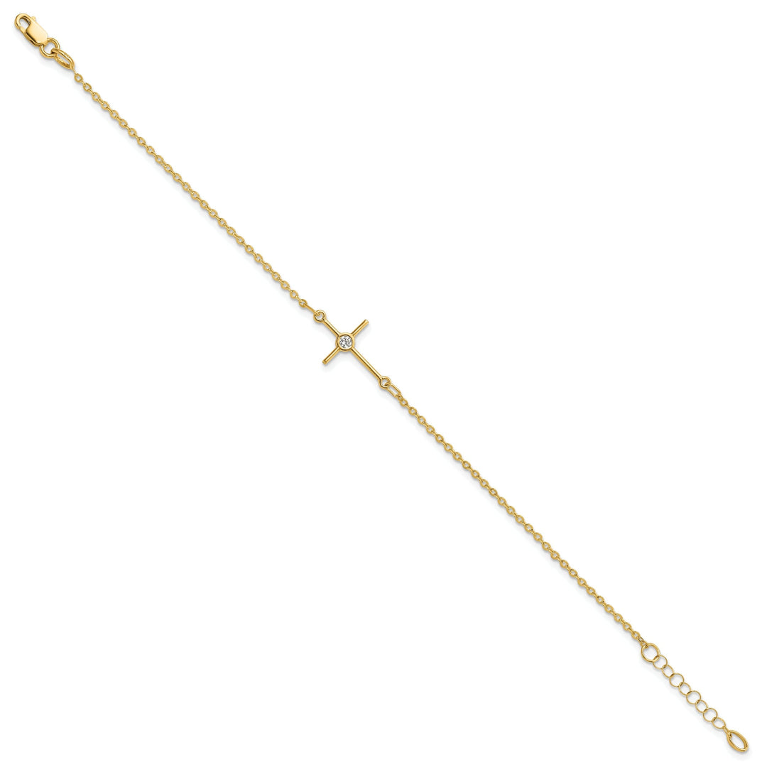14k Yellow Gold C.Z Cross Bracelet