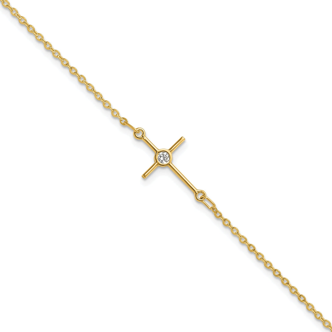 14k Yellow Gold C.Z Cross Bracelet