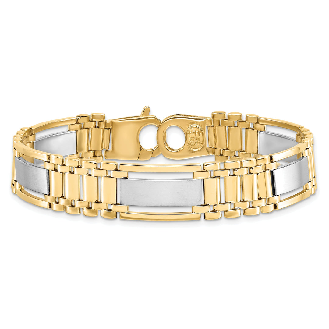 14k Two Tone Gold Polished Satin Mens Bracelet
