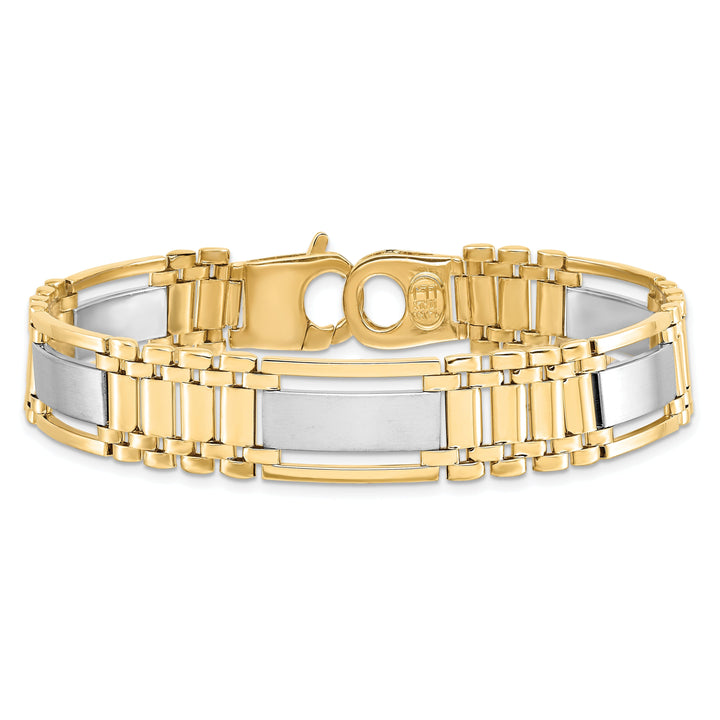 14k Two Tone Gold Polished Satin Mens Bracelet