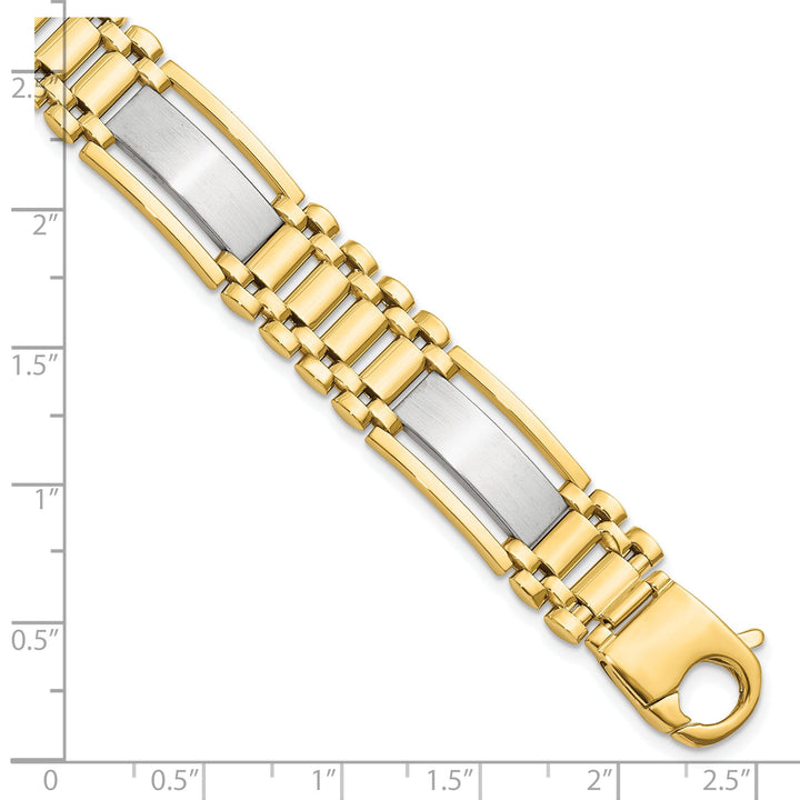 14k Two Tone Gold Polished Satin Mens Bracelet