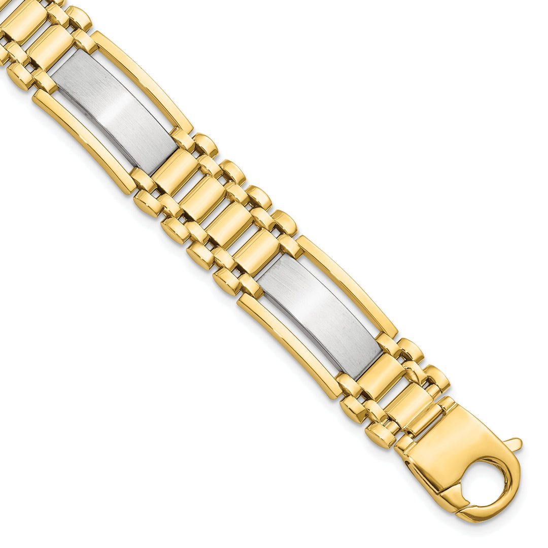 14k Two Tone Gold Polished Satin Mens Bracelet