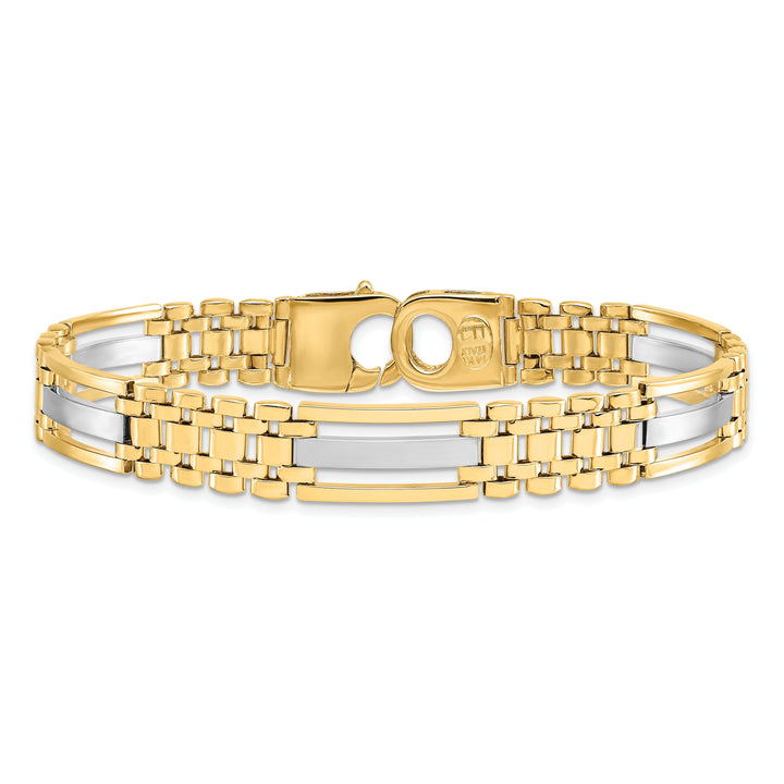 14k Two Tone Gold Polished Satin Mens Bracelet