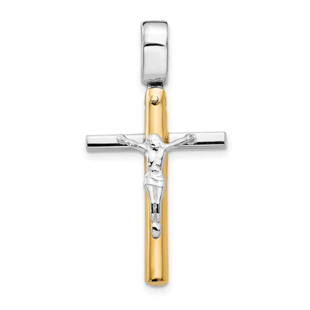 14k Two Tone Gold Polished Crucifix Pendant