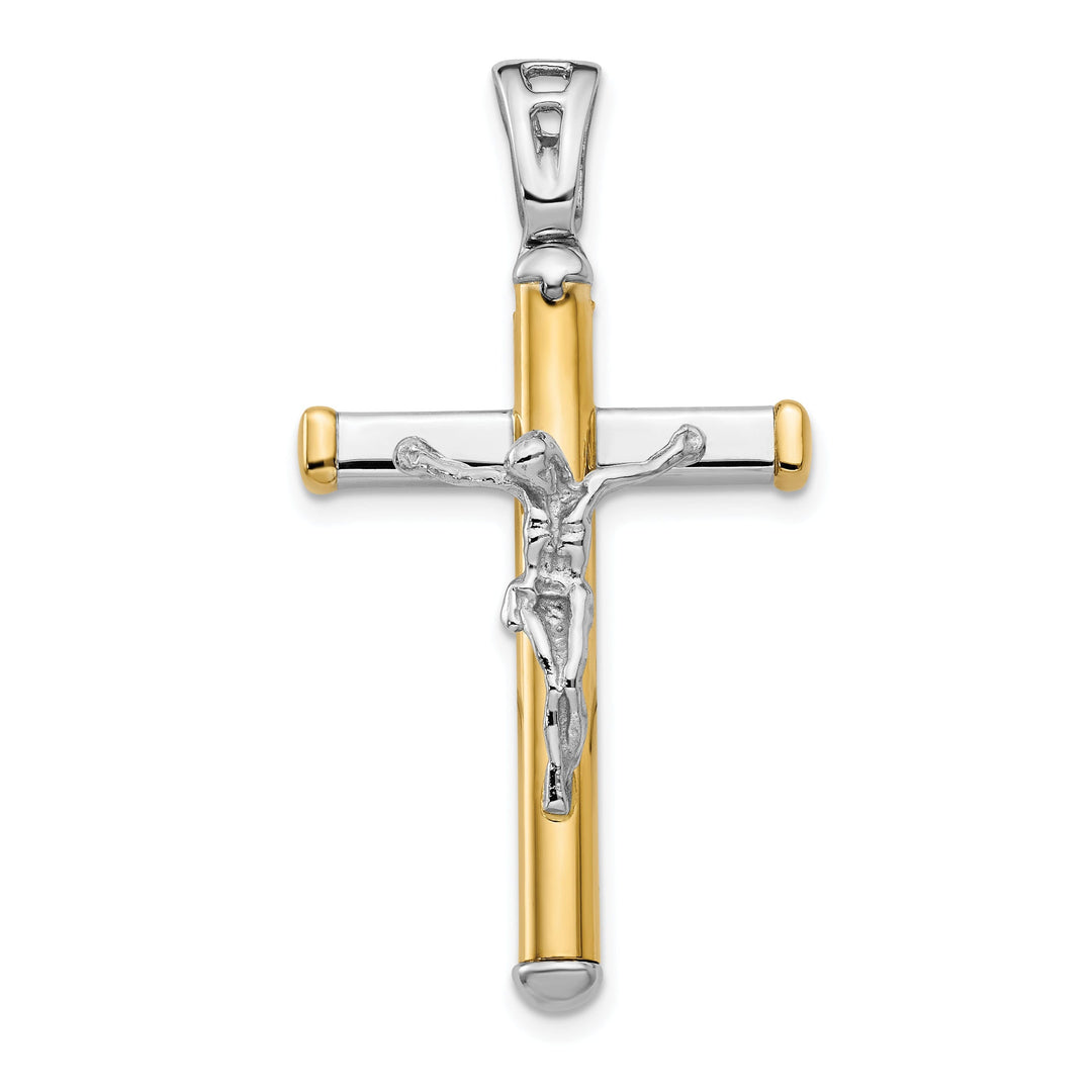 14k Two Tone Gold Polished Crucifix Pendant