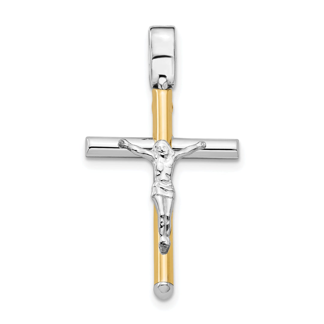 14k Two Tone Gold Polished Crucifix Pendant