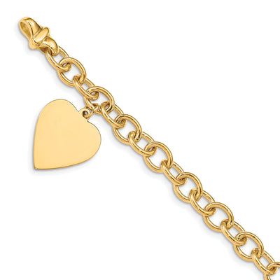 14k yellow gold heart link charm bracelet 7.5-inch length 17-mm width