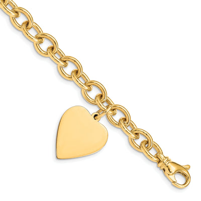 14k Yellow Gold Heart Link Charm Bracelet - 8.5in, 19mm Width