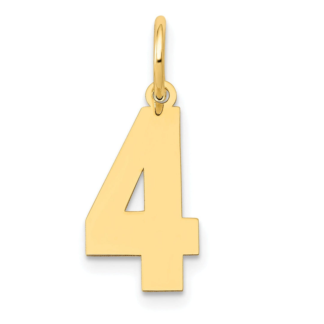 14K Yellow Gold Polished Finish Medium Size Number 4 Charm Pendant
