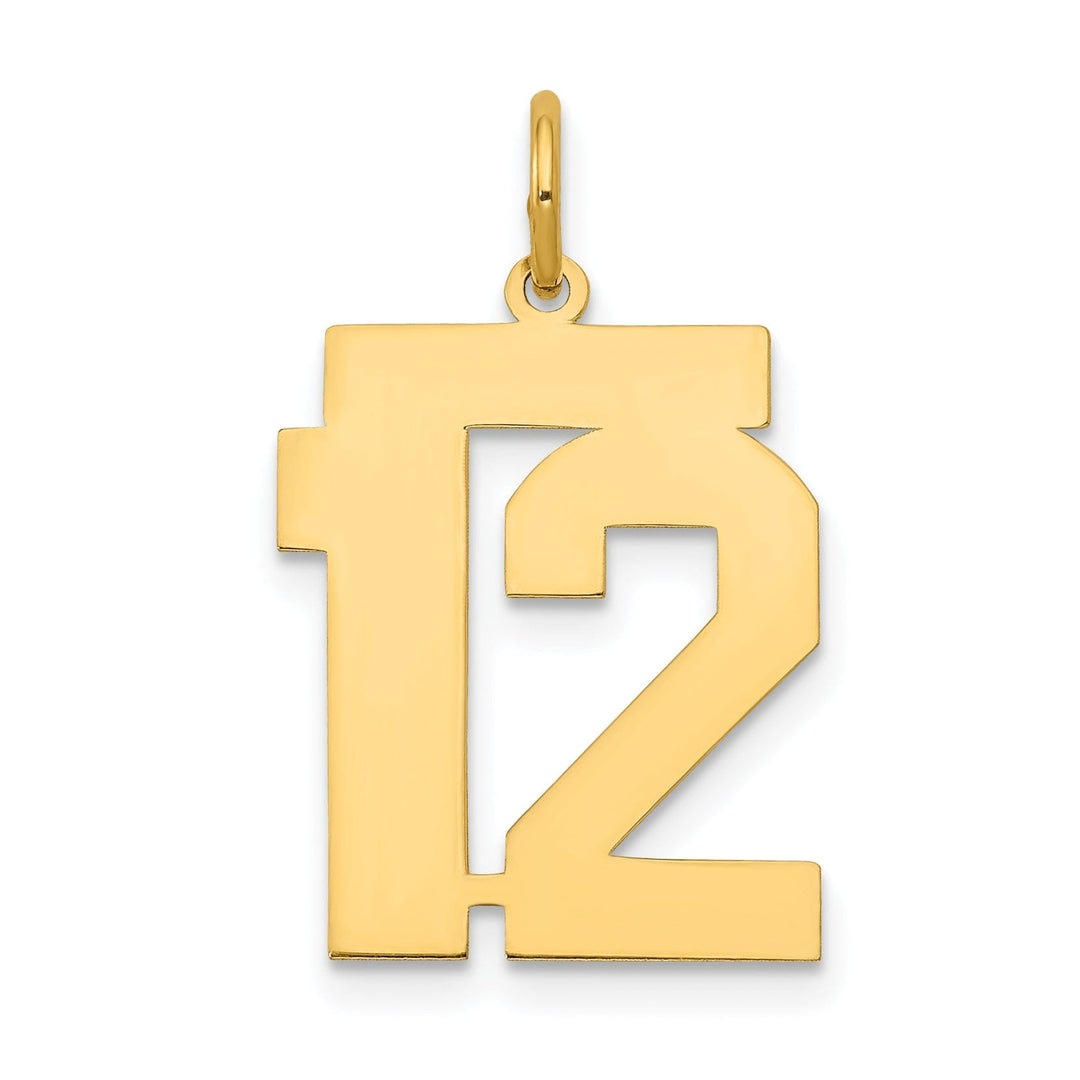 14K Yellow Gold Polished Finish Medium Size Number 12 Charm Pendant