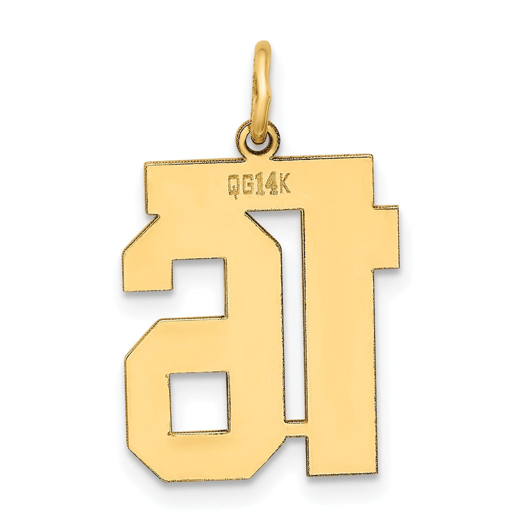 14K Yellow Gold Polished Finish Medium Size Number 16 Charm Pendant